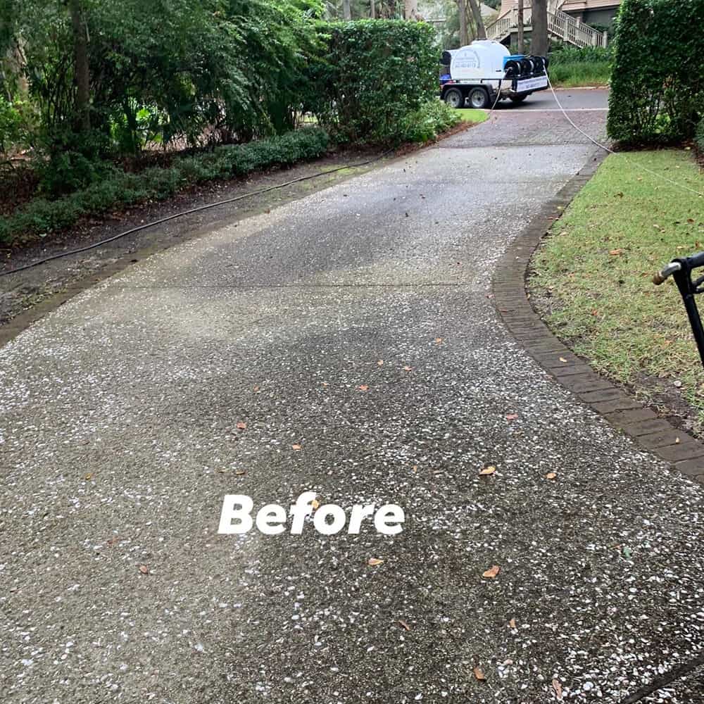 Sidewalk cleaning results in Charleston SC using cold-water pressure washing